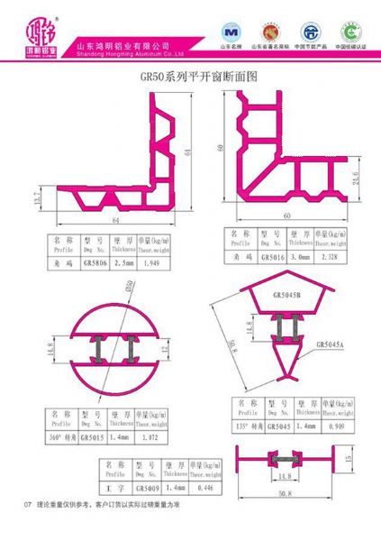 GR50系列平開(kāi)窗斷面圖