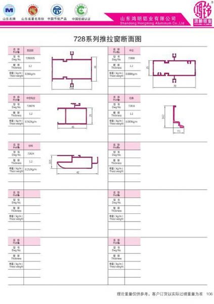 728系列推拉窗斷面圖